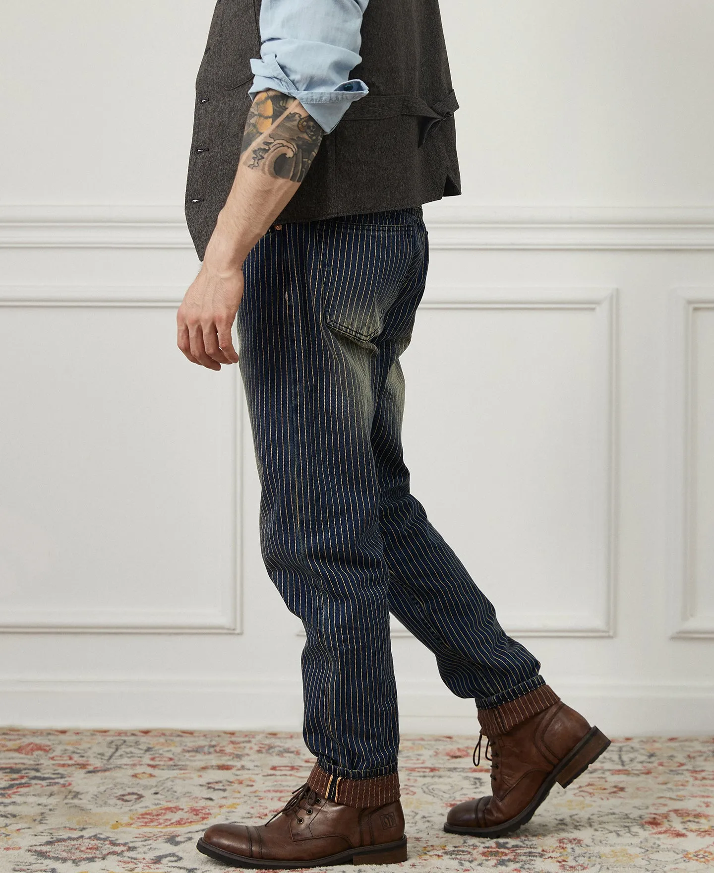 13 oz Faded Selvedge Stripe Taper Jeans