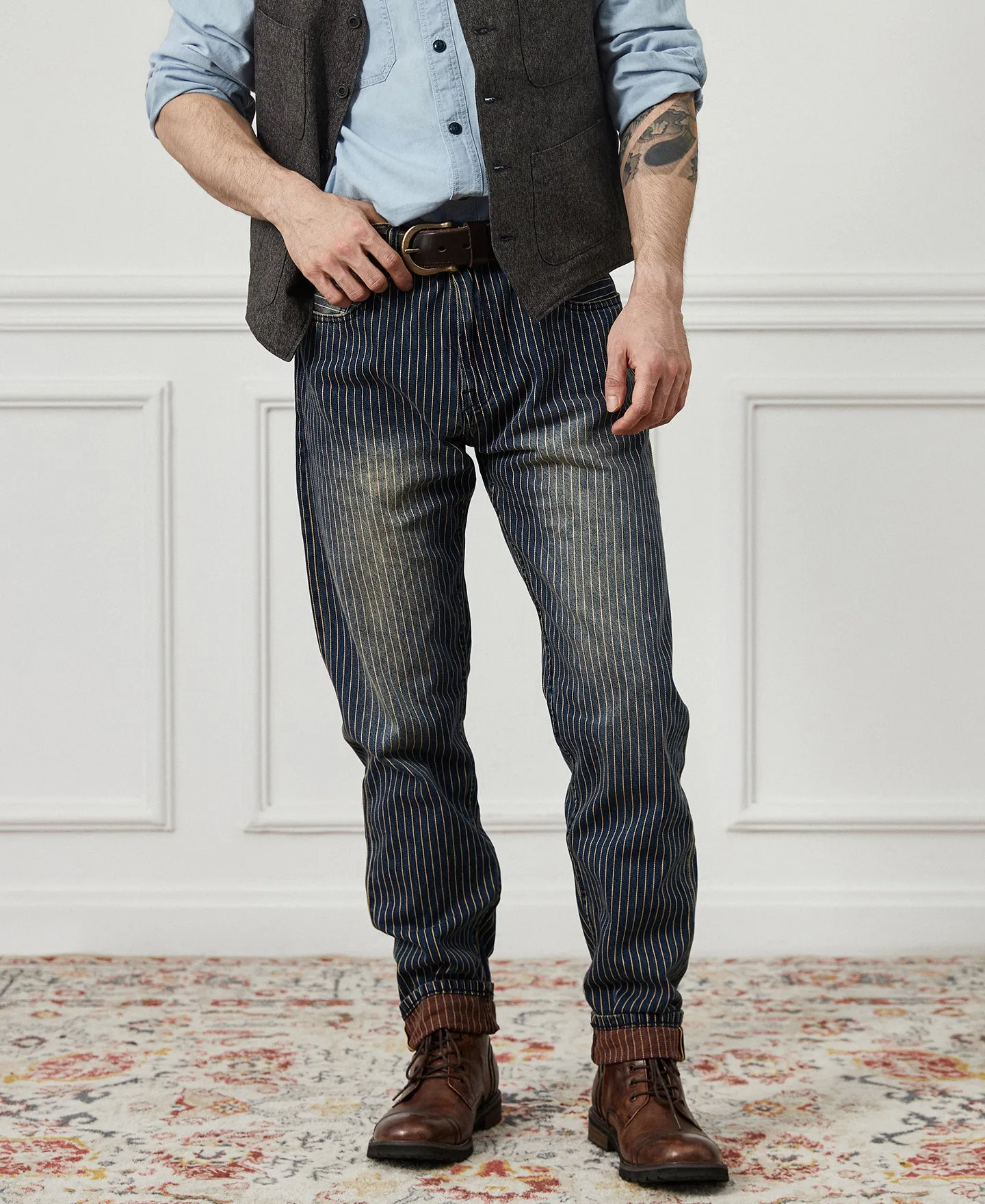 13 oz Faded Selvedge Stripe Taper Jeans