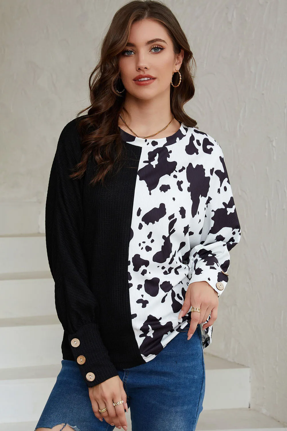 Animal Print Round Neck Top