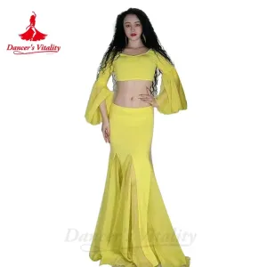 Belly Dance Costume for Women Long Sleeves Top fish Tail Long Skirt 2pcs Custom Adutl Chidlren Belly Dancing Practice Clothes