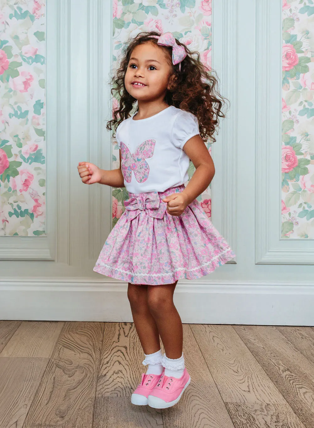 Bow Skirt in Pink Peppa Meadow