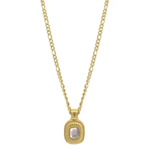 Figaro Chain with Clear Crystal Pendant Necklace gold