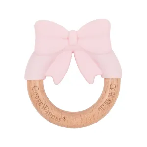 GooseWaddle x T.B.B.C. Bow Wooden & Silicone Teether - Palm Beach Pink