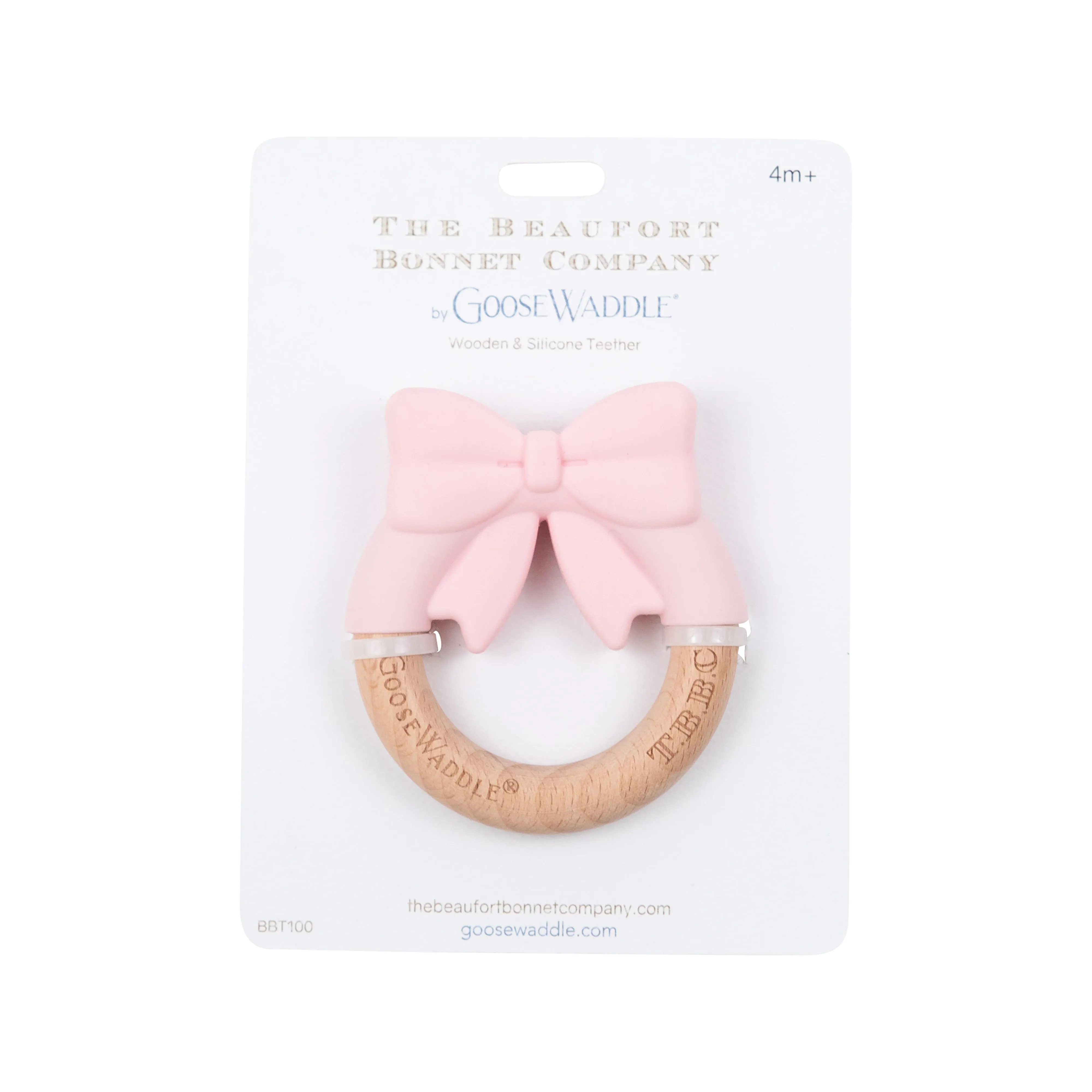 GooseWaddle x T.B.B.C. Bow Wooden & Silicone Teether - Palm Beach Pink