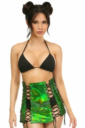 Green Hologram Lace-Up Skirt