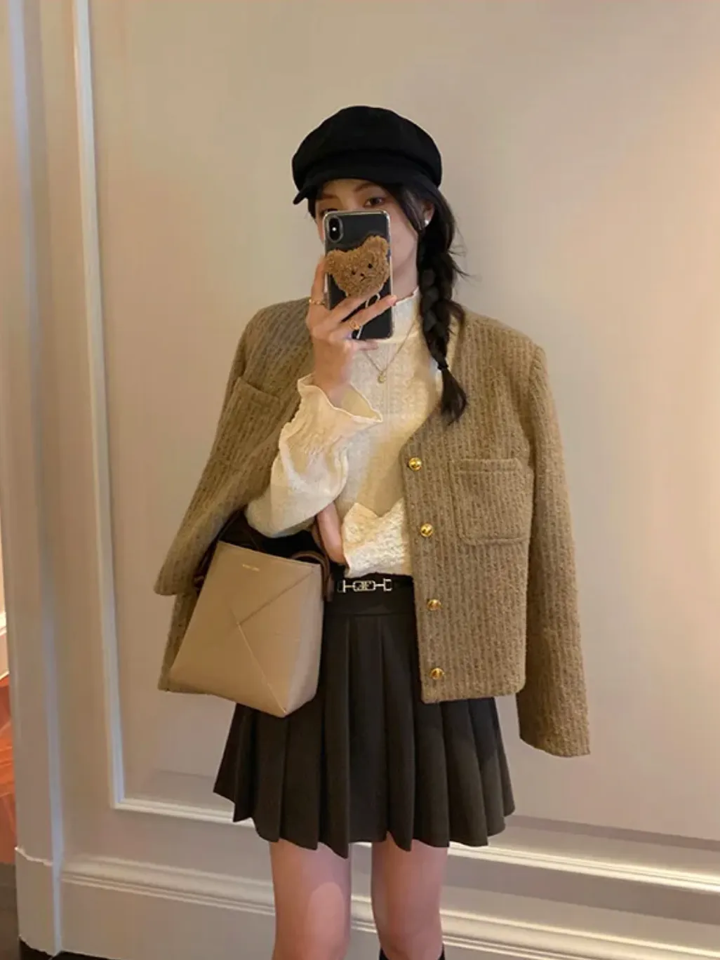 [Korean Style] Khaki Loose Fit Cropped Collarless Jacket