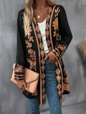 LUNE Floral Print Open Front Coat