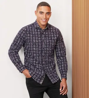 Modern Fit Long Sleeve Printed Flocking Sport Shirt