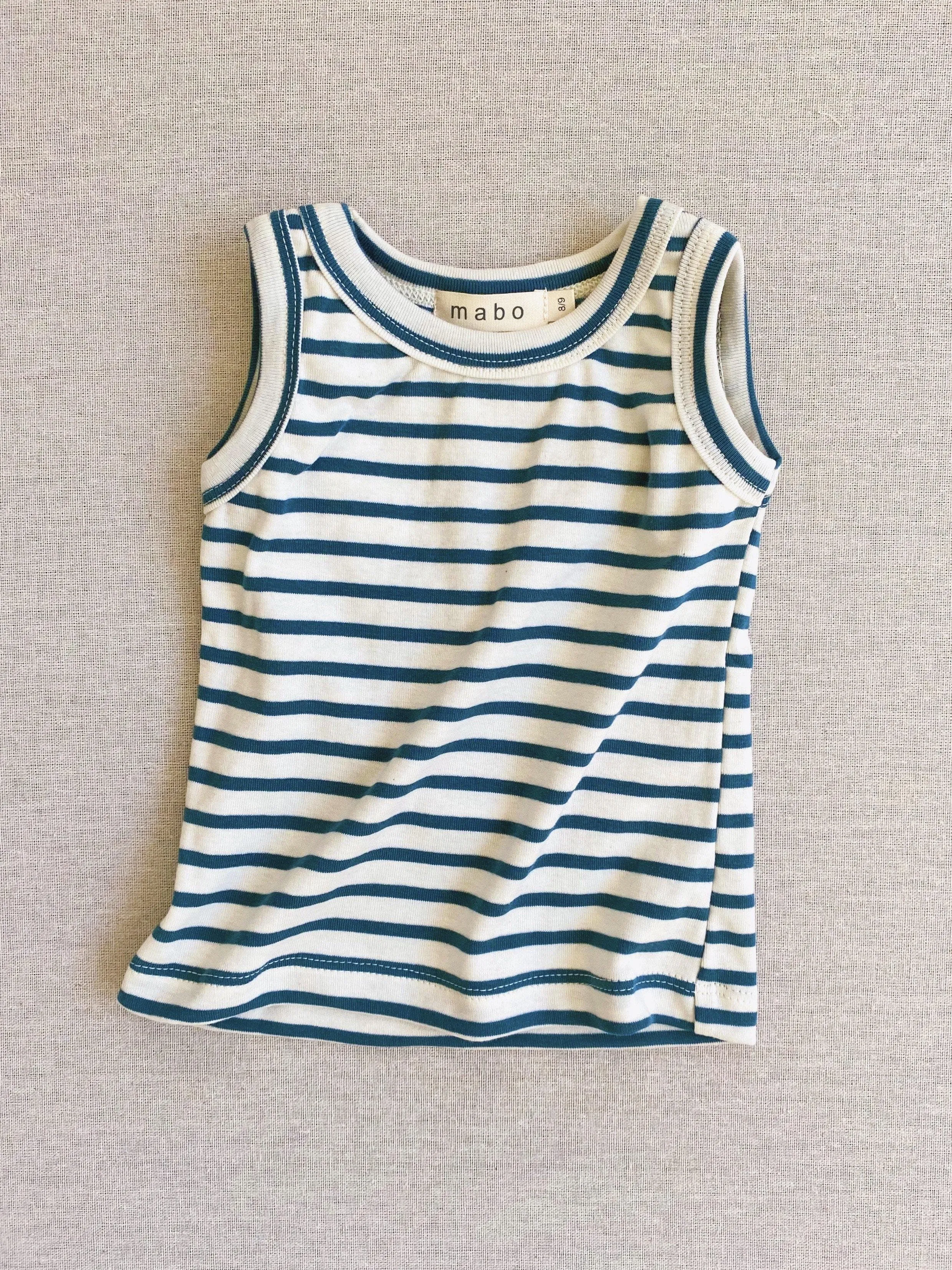 organic cotton tank top - natural/azure stripe