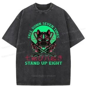 Tokyo-Tiger Fall Down Seven Times Stand Up Eight Washed T-Shirt