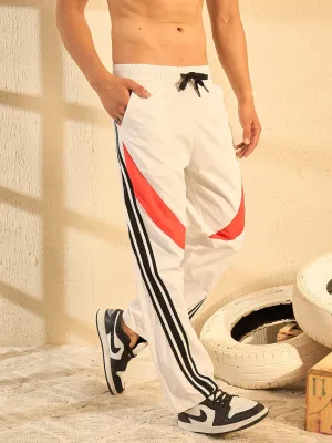 White Taped Parachute Trackpants