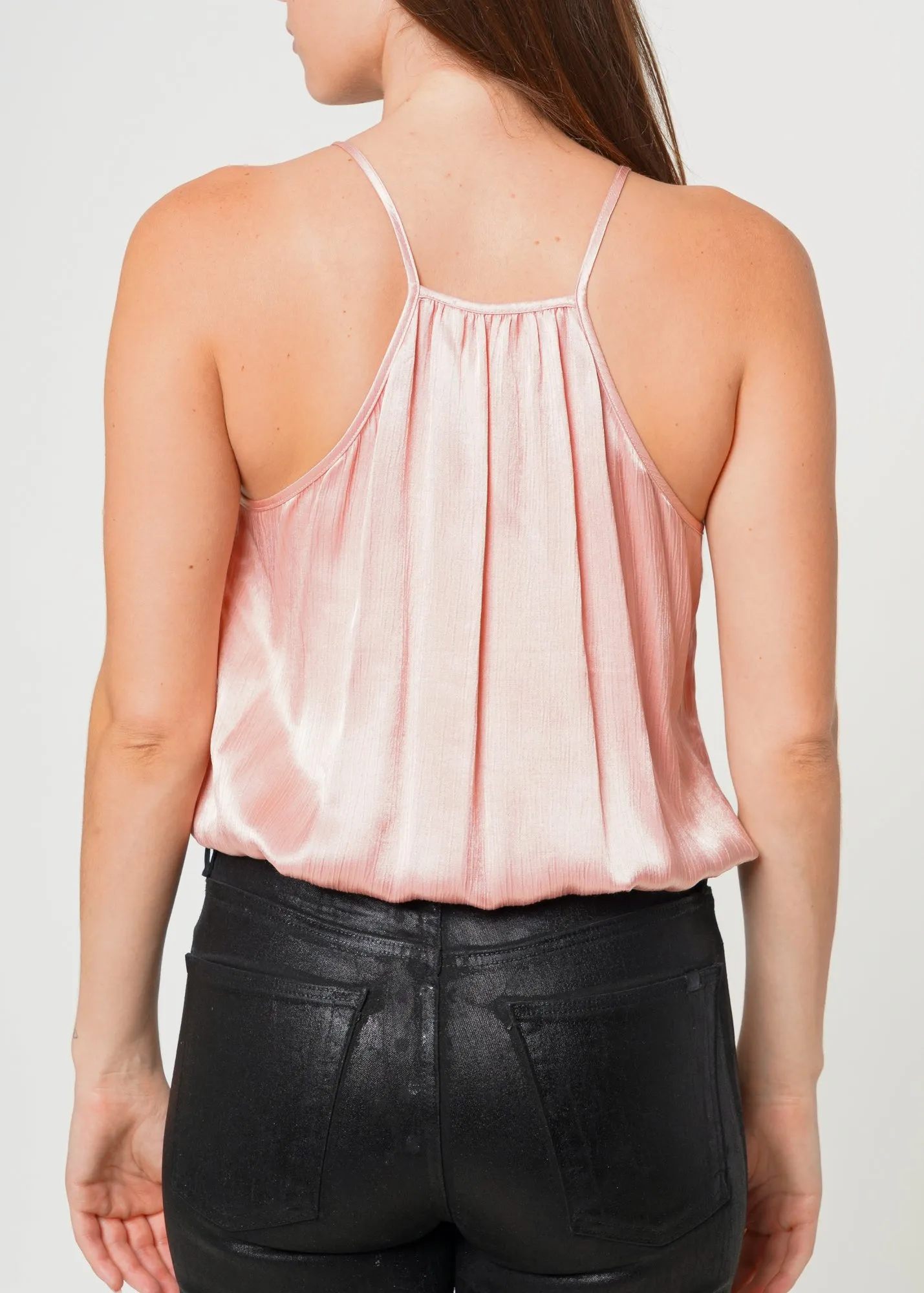 Women's  Wrap Front Bodysuit in Fall Pink Satin