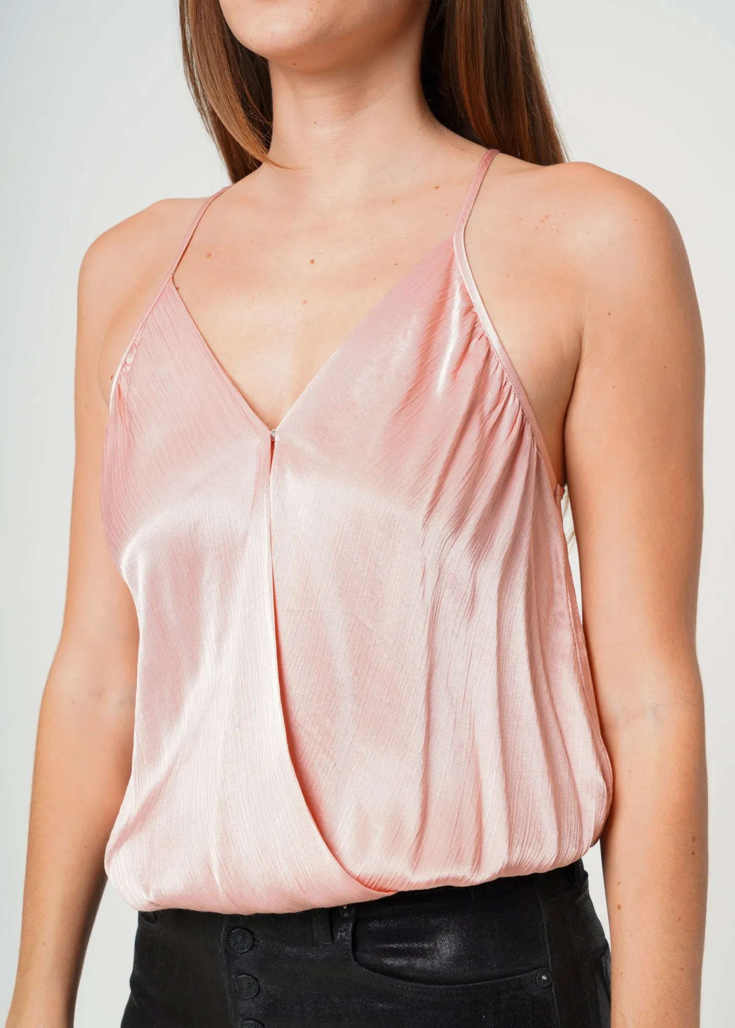 Women's  Wrap Front Bodysuit in Fall Pink Satin